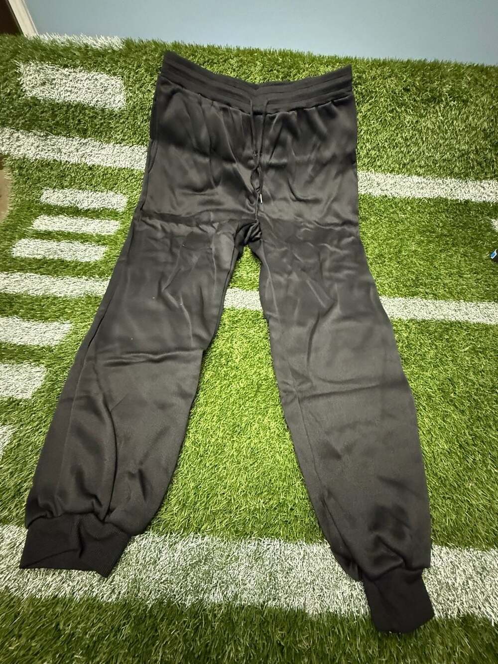 Black Satin Cuffed Drawstring Track Pants Joggers